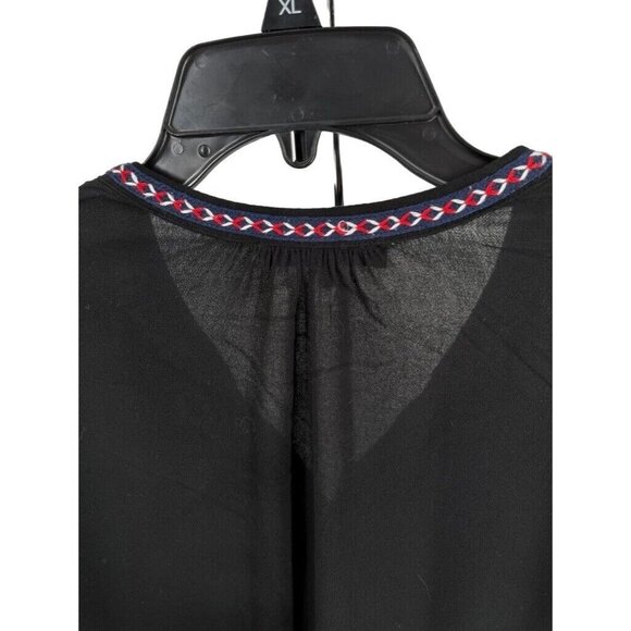 RO&DE Ladies Embroidered Tunic Size Small Black Long Sleeve Tie Neck - Picture 3 of 10